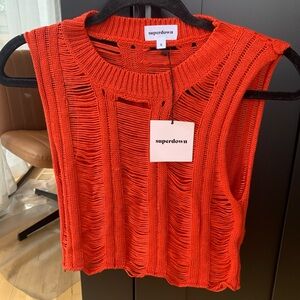 Superdown Orange Ribbed Crop Tank Top
